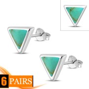 6pairs, Turquoise Triangle Silver Stud Earrings - e348